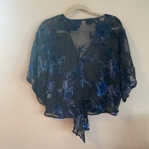 Love Stitch Black Tie Crop with Soft Blue Flowers